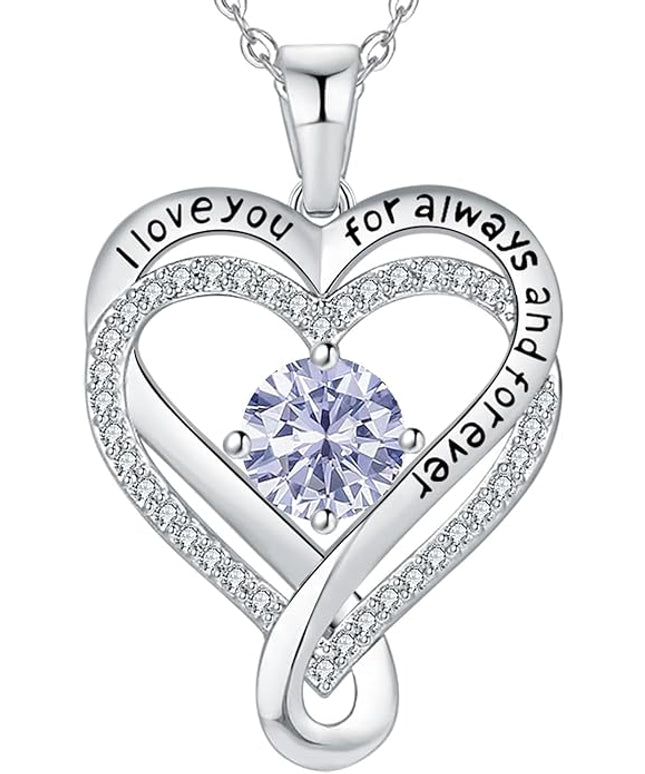 Jewelry for Women Wife Infinity Heart Birthstone I Love You Necklace S925 Anniversary Women Necklaces for Her Wife Birthday Gift Ideas, Birthday Present for Girlfriend Mom Daughter Sterling Silver