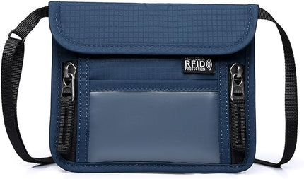 Passport Holder for Travel Pouch Neck Wallet for Traveling Women Men with RFID Blocking Waterproof and Slim Neck Pouch Adjustable Neck Strap (Blue)