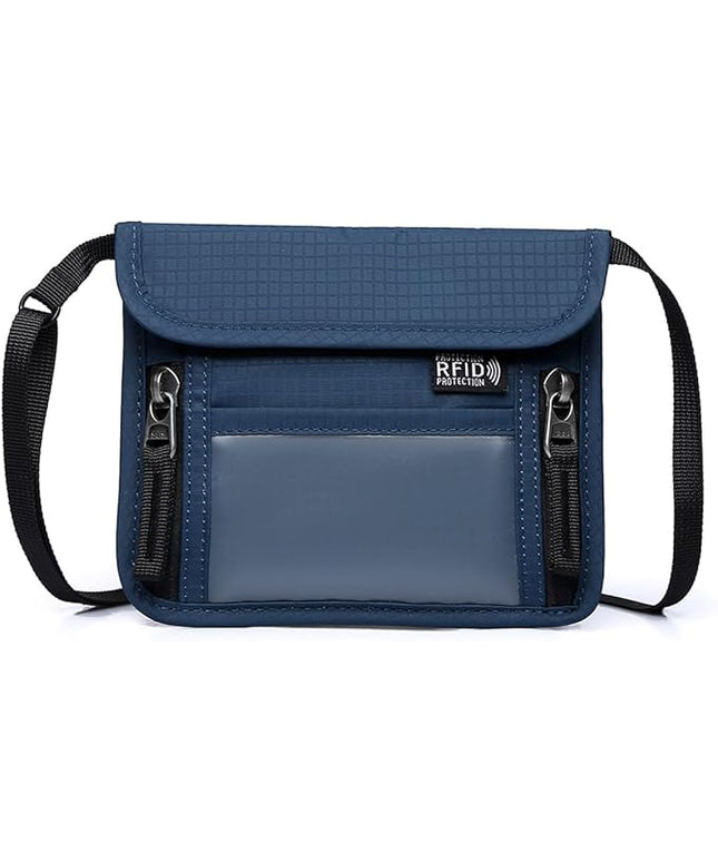 Passport Holder for Travel Pouch Neck Wallet for Traveling Women Men with RFID Blocking Waterproof and Slim Neck Pouch Adjustable Neck Strap (Blue)