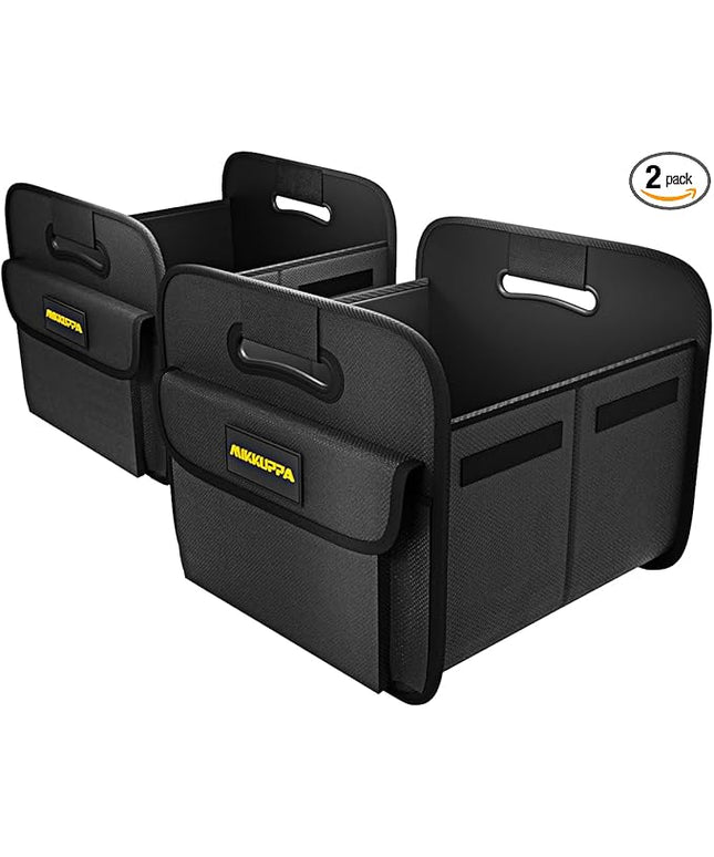 MIKKUPPA Car Trunk Organizer - Split Design Collapsible Small Trunk Organizer for Groceries, Car Storage Organizers for SUV Auto Truck Van with Non Slip Bottom (Black, 2Pack)