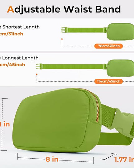 Cwualo Belt Bag Zipper Fanny Pack Crossbody Bags for Women,Fashion Nylon Waist Packs, Water Repellent Two Way wear with Adjustable Strap Gifts for Teenage Girls Women Men(pistachio)
