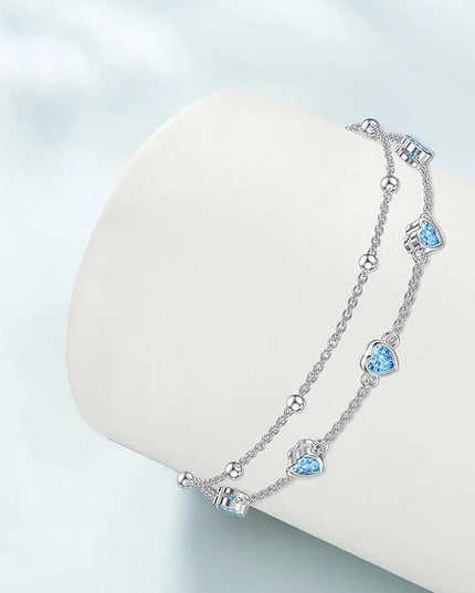 Dorunmo 925 Sterling Silver Heart Birthstone Anklet Bracelets for Women Best Mother's Day Birthday Jewelry for Wife Girlfriend Mom Daughter Her