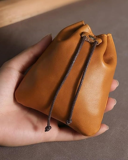 ZYLOXAR Women Genuine Leather Wallet Retro Drawstring Coin Pouch Money Organizer Slim Storage (Brown)