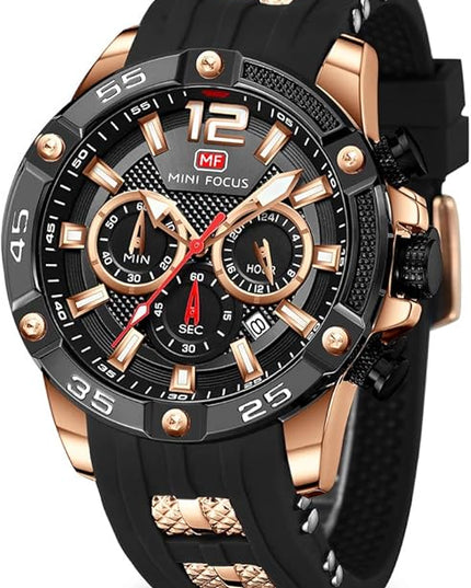 MF MINI FOCUS Men Watches Unique Casual Wrist Watches (Chronograph/Waterproof/Luminous/Calendar/24 Hours) Silicon Band Fashion Watches for Men