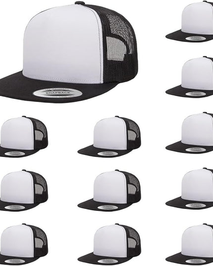 Yupoong 5-Panel YP Classic Trucker Cap | High Profile Flat Visor Snapback | OSFM | Bulk Packs Available