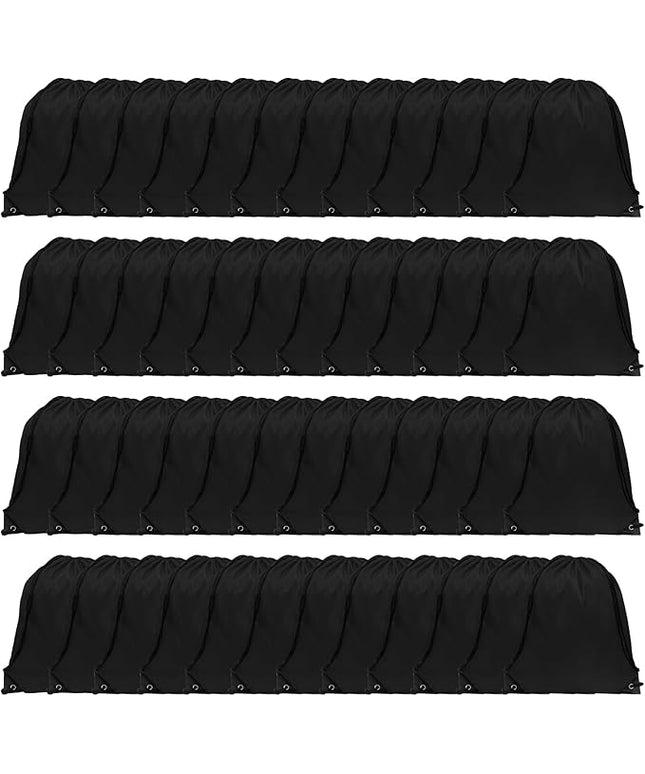 GoodtoU Drawstring Bags, Drawstring Backpack Nylon Backpack Draw String Bags Pack Bulk Cinch Sack Drawstring Gym Bag Drawstring Backpack for Sport, Traveling, Team (Black, 48Pcs)