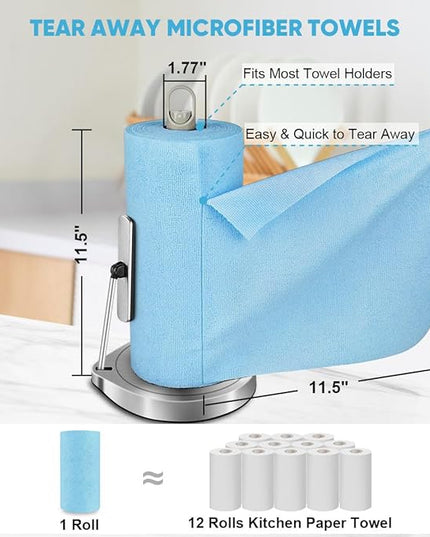 AIDEA Microfiber Cleaning Cloth Roll, 50PK, Blue Shop Towels Reusable Tear Away Paper Towels, Washable Shop Rags, Microfiber Towels for Cars, Lint Free Rags for House, Mechanic, Workshops, 11.5"×11.5"