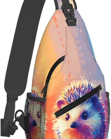 Animal Face Sling Bag Crossbody Bags Chest Bag Backpack for Travel Running and Hiking for Men Women Colorful Hedgehog