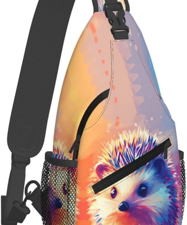 Animal Face Sling Bag Crossbody Bags Chest Bag Backpack for Travel Running and Hiking for Men Women Colorful Hedgehog