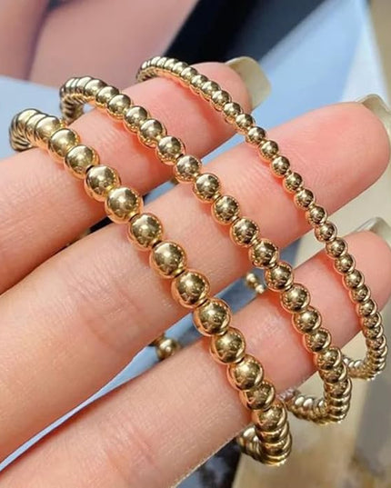 Gold Beaded Bracelets for Women, 14K Real Gold Plated Jewelry for Women Dainty Pearl Bead Bracelets Stack, Non Tarnish Trendy Stackable Ball Cross Stretch Bracelet Set Fashion Accessories Gifts