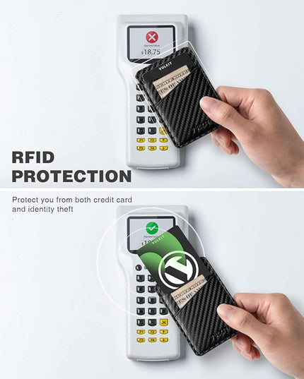 VULKIT Phone Card Holder Wallet Leather Adhesive Pocket RFID Blocking Credit Card Sleeves Stick Back of Phone Smartphones Carbon Fiber Black