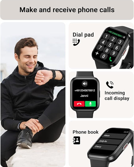 Tensky Smart Watch for Men/Women Android & iPhone, Alexa Built-in, 1.8" Touch Screen Fitness Tracker with Answer/Make Calls, 3ATM Waterproof Heart Rate/Sleep/SpO2 Monitor, Pedometer, 100+ Sport Modes