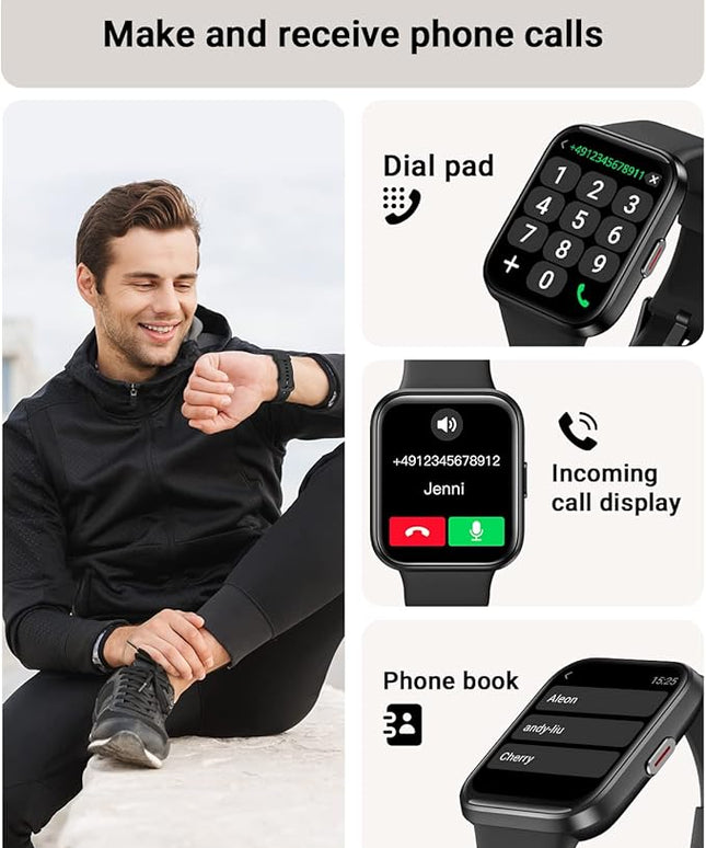 Tensky Smart Watch for Men/Women Android & iPhone, Alexa Built-in, 1.8" Touch Screen Fitness Tracker with Answer/Make Calls, 3ATM Waterproof Heart Rate/Sleep/SpO2 Monitor, Pedometer, 100+ Sport Modes