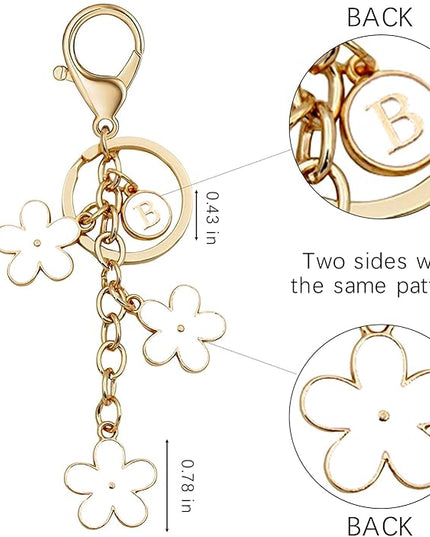 Cute Initial Letter Keyring for Women Girls Nice Flower Keychains for Handbag Backpack