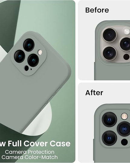 FireNova Designed for iPhone 16 Pro Case, Silicone Upgraded [Camera Protection] Phone Case with [2 Screen Protectors], Soft Anti-Scratch Microfiber Lining Inside, 2024, Calke Green