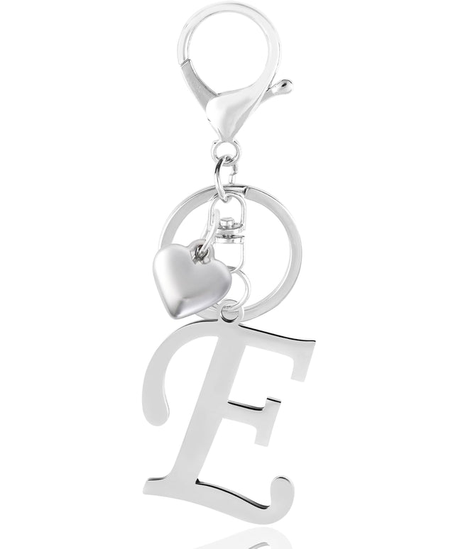A-Z Heart Initial Letter Keychain, Stainless Steel Alphabet Charm for Handbags, Gift for Women and Girls
