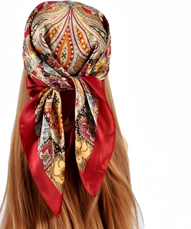 MINIDORA Satin Scarves for Women 27.5 × 27.5 inches Medium Square Elegant Silk Feeling Head Scarf