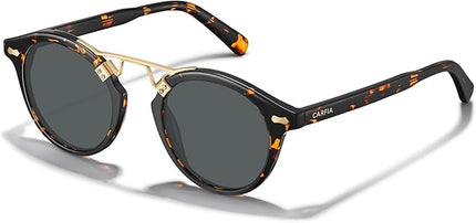 CARFIA Small Face Acetate Polarized Sunglasses for Women UV Protection, Retro Double Bridge Eyewears Metal Brow Round Sunnies