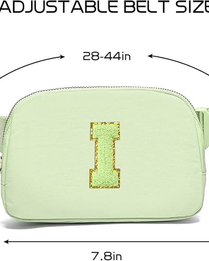 Gitus Gifts for 8 9 10 11 12 Year Old Girls Belt Bag Fanny Pack Crossbody Bags with Initial Letter Patch Cute Stuff Birthday Gifts for Teen Girls Women Personalized Trend Stuff (Light Green-I)