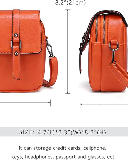 myfriday Vintage Crossbody Phone Bag for Women, Small PU Leather Shoulder Purse and Handbag with Tassel&Rivet Decoration