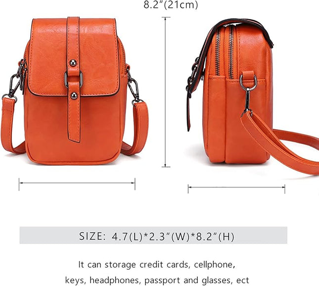 myfriday Vintage Crossbody Phone Bag for Women, Small PU Leather Shoulder Purse and Handbag with Tassel&Rivet Decoration