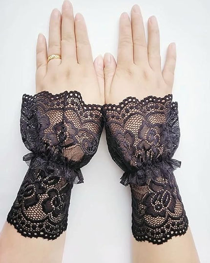 Women's Short Lace Gloves Fingerless for Driving Wedding Wrist Length Bridal Prom Gloves