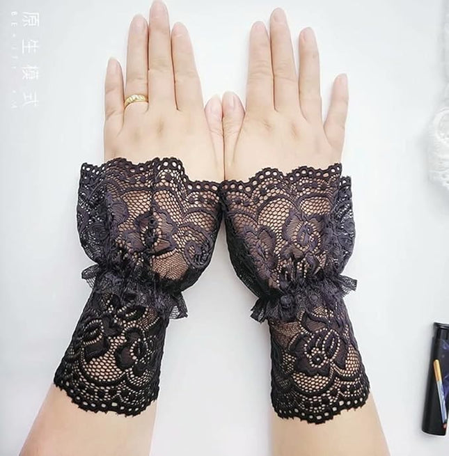 Women's Short Lace Gloves Fingerless for Driving Wedding Wrist Length Bridal Prom Gloves