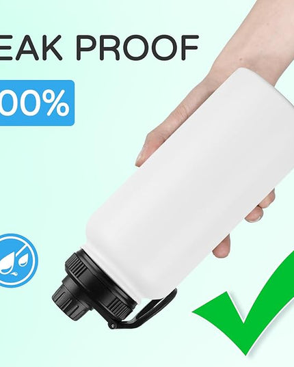DOMICARE 32 oz Insulated Water Bottle, Vacuum Insulated Stainless Steel Sports Water Bottle with Straw Lid & Spout Lid, Leakproof, Reusable - Travel, Camping, Bike, White