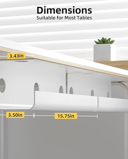 YECAYE Large Under Desk Cable Management,Easy Install Cable Management Under Desk with 4 Cord Holders & 6 Ties,Child & Pet-Safe Cord Hider,Wire Organizer,Wire Cover Tray,White