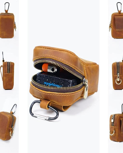 Wugebud 1 Pcs Leather Coin Pouch Keychain, Leather Mini Belt Bag,Coin Organizer, Change Holder, Leather zipper Pouch for Men & Women，Outdoor Running Sports Mini Storage Bag