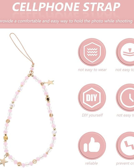 NOLITOY Beaded Phone Chain Charm with Star Pendant Non-slip Wrist Strap for Mobile Phones for Keys Cameras Purses Lightweight and Decorative Accessory for Women
