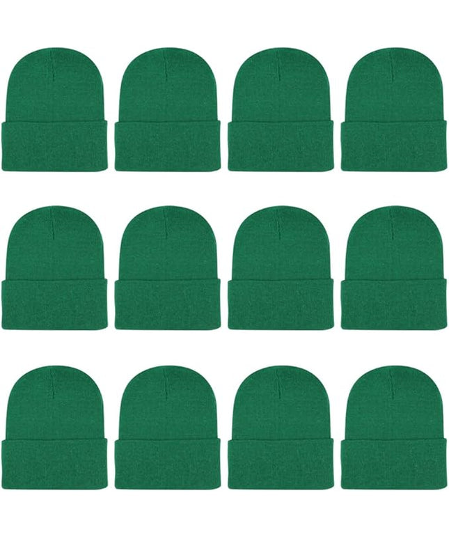 ZH 12-Pack Knitted Winter Beanie Hats for Men and Women, Warm and Cozy Cuffed Skull Caps, Bulk Purchase