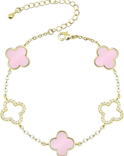 Clover Bracelet for Women 18k Gold Plated Silver Lucky Four Leaf Link Chain Bracelets Charm Trendy Jewelry Gifts for Women