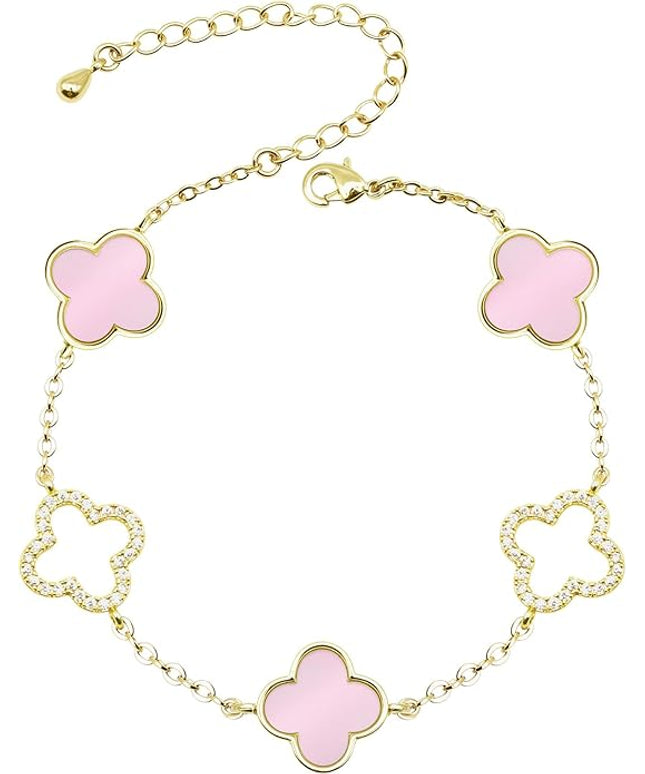 Clover Bracelet for Women 18k Gold Plated Silver Lucky Four Leaf Link Chain Bracelets Charm Trendy Jewelry Gifts for Women