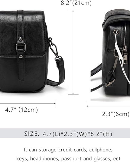 myfriday Vintage Crossbody Phone Bag for Women, Small PU Leather Shoulder Purse and Handbag with Tassel&Rivet Decoration