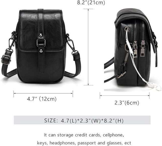 myfriday Vintage Crossbody Phone Bag for Women, Small PU Leather Shoulder Purse and Handbag with Tassel&Rivet Decoration
