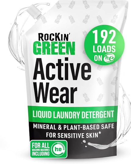 Rockin' Green Laundry Detergent, Plant based, All Natural Laundry Detergent Powder, Vegan and Biodegradable Odor Fighter, Safe for Sensitive Skin (Liquid Laundry Detergent 192 Loads - Unscented)