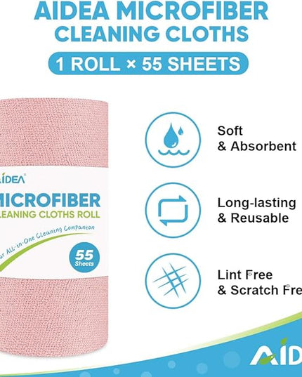 AIDEA Microfiber Cleaning Cloth Roll 165 Sheets(3 Roll), Tear Away Microfiber Towels, Reusable Paper Towels, Washable Shop Rags, Scratch Free, Absorbent Dish Rags for Car, Home, Shop, 11" x 9"