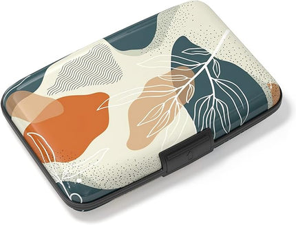 Atufsuat Credit Card Holder, Mini Aluminum Card Wallet RFID Blocking Slim Metal Hard Card Case for Women Men, White Leaves