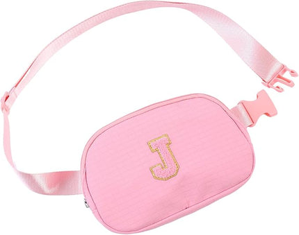 Glratn Initial Letter Fanny Pack for Girls,Patch Belt Bag,Toddler Crossbody Bags，Gifts for 3 4 5 6 7 8 9 10 11 12 Year Old Teens Kids,Christmas Graduation Gifts for Teen Girls.(Pink-J)