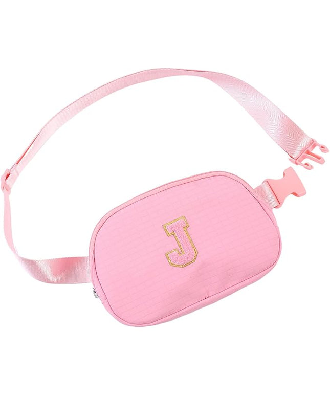Glratn Initial Letter Fanny Pack for Girls,Patch Belt Bag,Toddler Crossbody Bags，Gifts for 3 4 5 6 7 8 9 10 11 12 Year Old Teens Kids,Christmas Graduation Gifts for Teen Girls.(Pink-J)