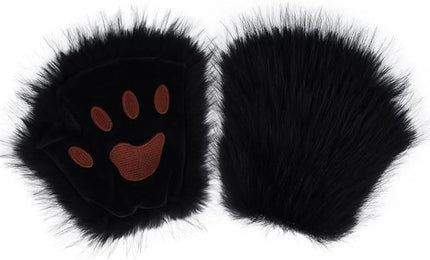 HAOAN Wolf Paw Gloves Faux Fur Cat Fingerless Mittens Winter Warm Cosplay Halloween Fancy Party Costume Accessories