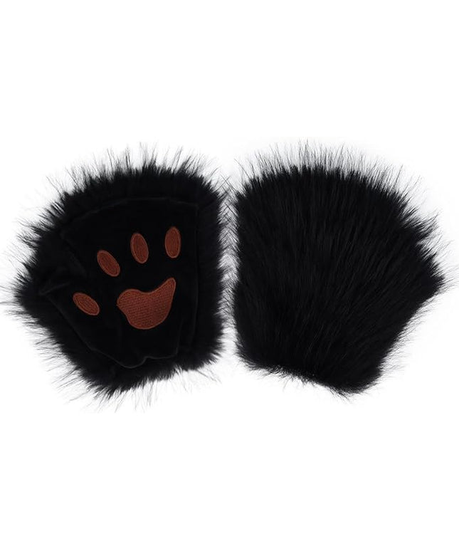 HAOAN Wolf Paw Gloves Faux Fur Cat Fingerless Mittens Winter Warm Cosplay Halloween Fancy Party Costume Accessories