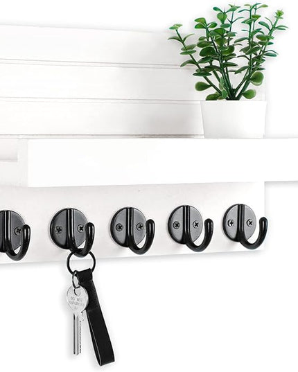 Lwenki Key Holder for Wall, Decorative Key and Mail Holder with Shelf Has Large Key Hooks for Bags, Coats, Umbrella – Paulownia Wood Key Hanger with Mounting Hardware (9.8”W x 6.7”H x 4.2”D)