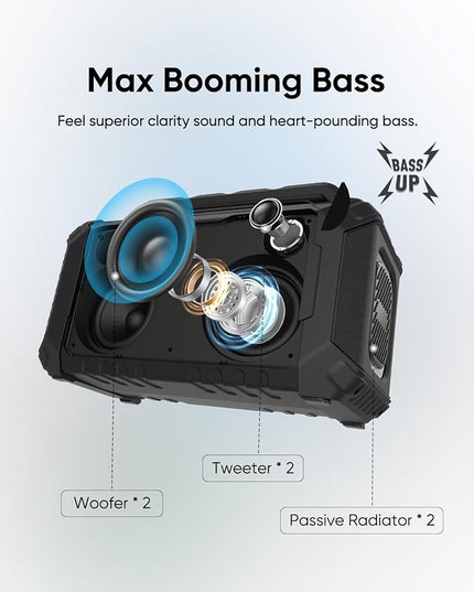 Inwa Portable Bluetooth Speakers Compatible with DeWalt 20V/FLEXVOLT & Milwaukee M18 Battery, 60W Outdoor Jobsite Wireless Speakers, Loud Boombox with RGB Lights & Aux for Work/Workshop/Garage(Black)