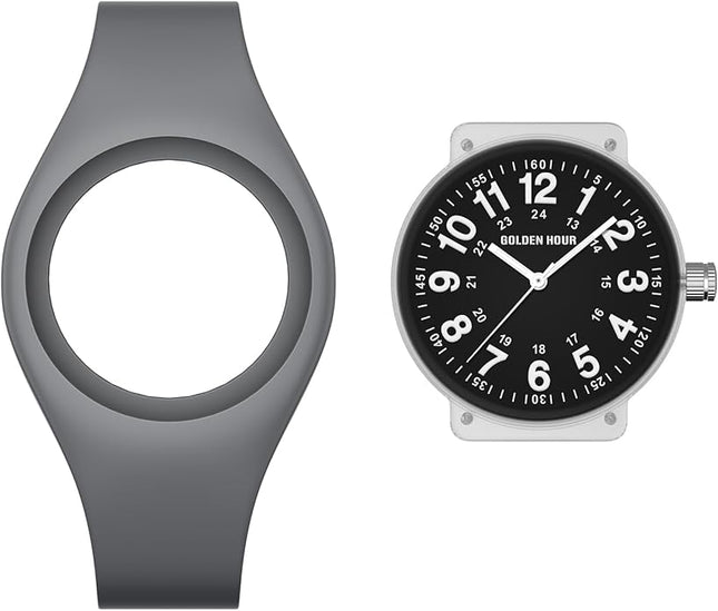 GOLDEN HOUR Waterproof Sports Analog Unisex Watches for Nurse Medical Professionals, Students - Military Time Glowing Easy to Read Dial, Jelly Silicone Strap
