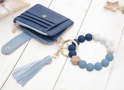 COOLANS Silicone Bracelet Wristlet Wallet Credit Card Holder RFID,ID Window,Key Ring Tassel,Slim Wallet Women Keychain Purse