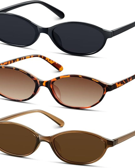 KUGUAOK Retro Oval Sunglasses for Women 90s Design Small Cat Eye Sun Glasses UV Protection Y2k Trendy Narrow Shades