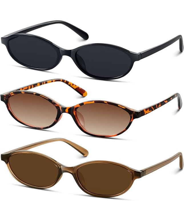 KUGUAOK Retro Oval Sunglasses for Women 90s Design Small Cat Eye Sun Glasses UV Protection Y2k Trendy Narrow Shades