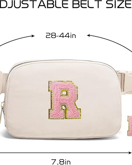 Gitus Belt Bag Fanny Pack Crossbody Bags with Initial Letter Patch Cute Stuff Birthday Gifts for Teenager Girls Trendy Preppy Stuff for Teen Girls(Beige-R)